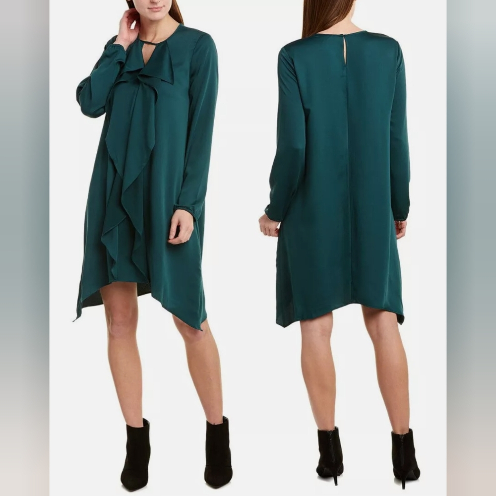🔥BCBGMAXAZRIA Asymmetrical Hem Ruffle Emerald Green Dress